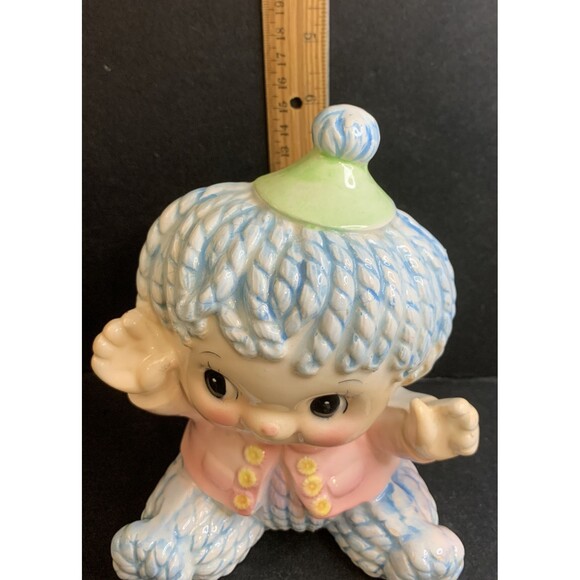 Vintage Relpo Baby Clown Planter Blue Mop Hair Ceramic Nursery Decor Rare # 6339 - Picture 5 of 8